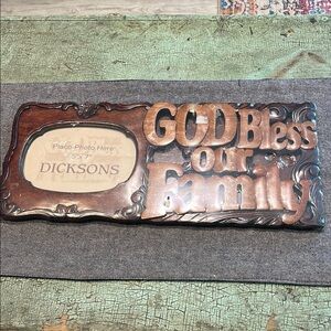 Vintage Handmade Mahogany God Bless Our Family Wooden Plaque original packaging